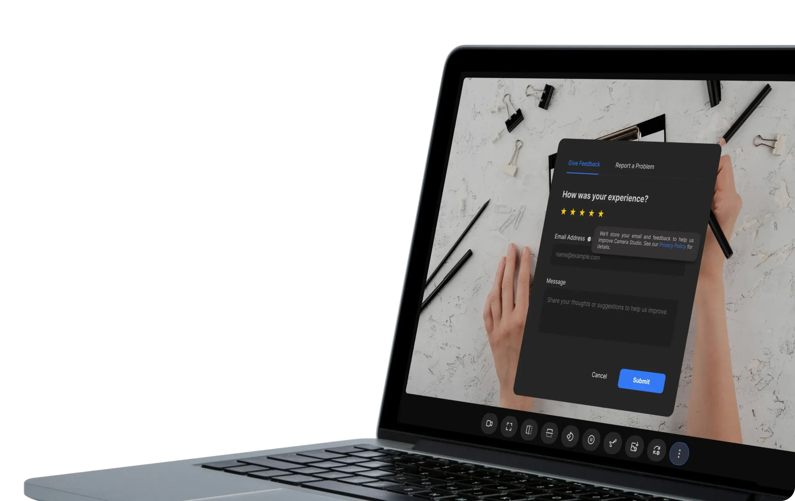 Camera Studio in-app feedback form